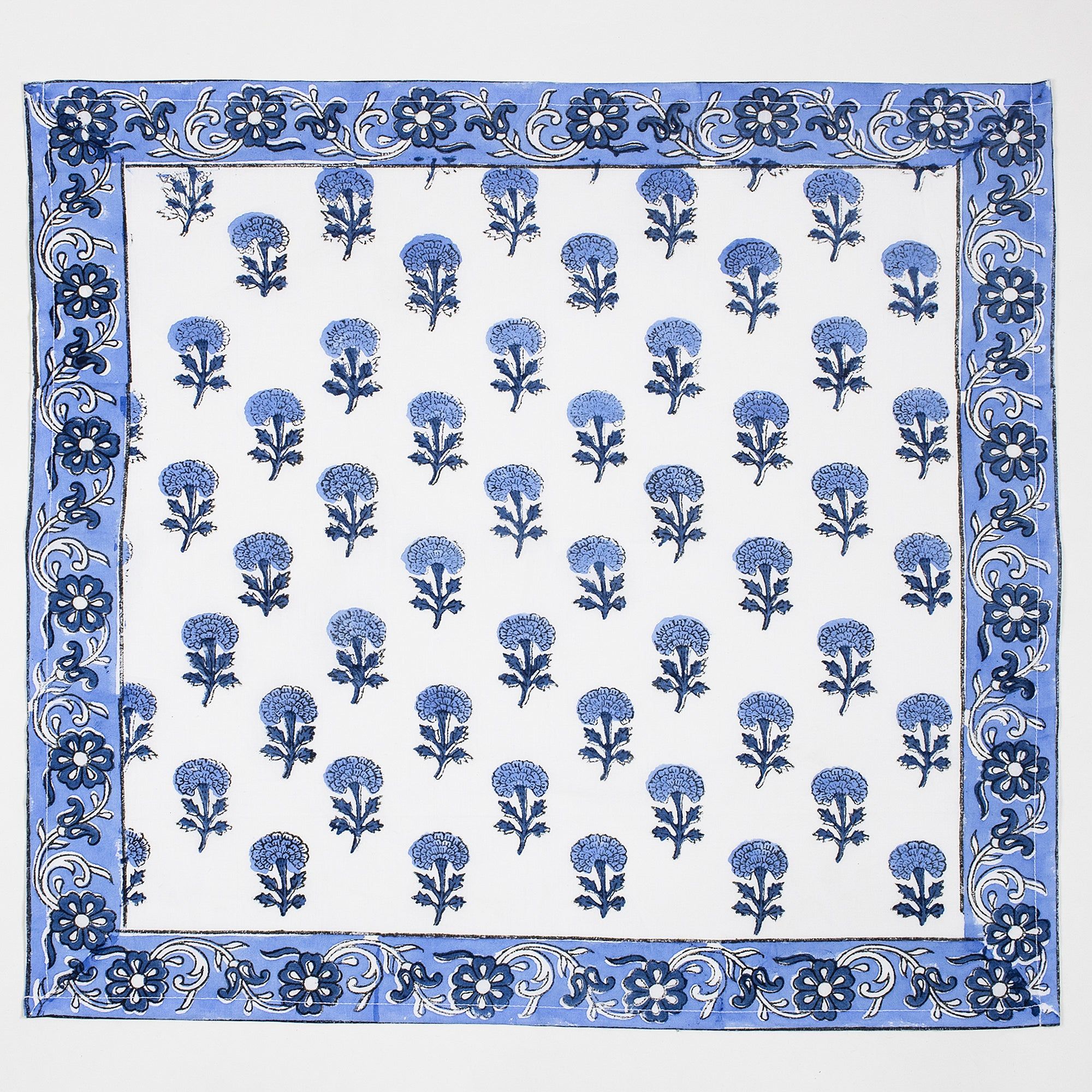 Hand Rumal Block Blue Floral Print Cotton Napkins